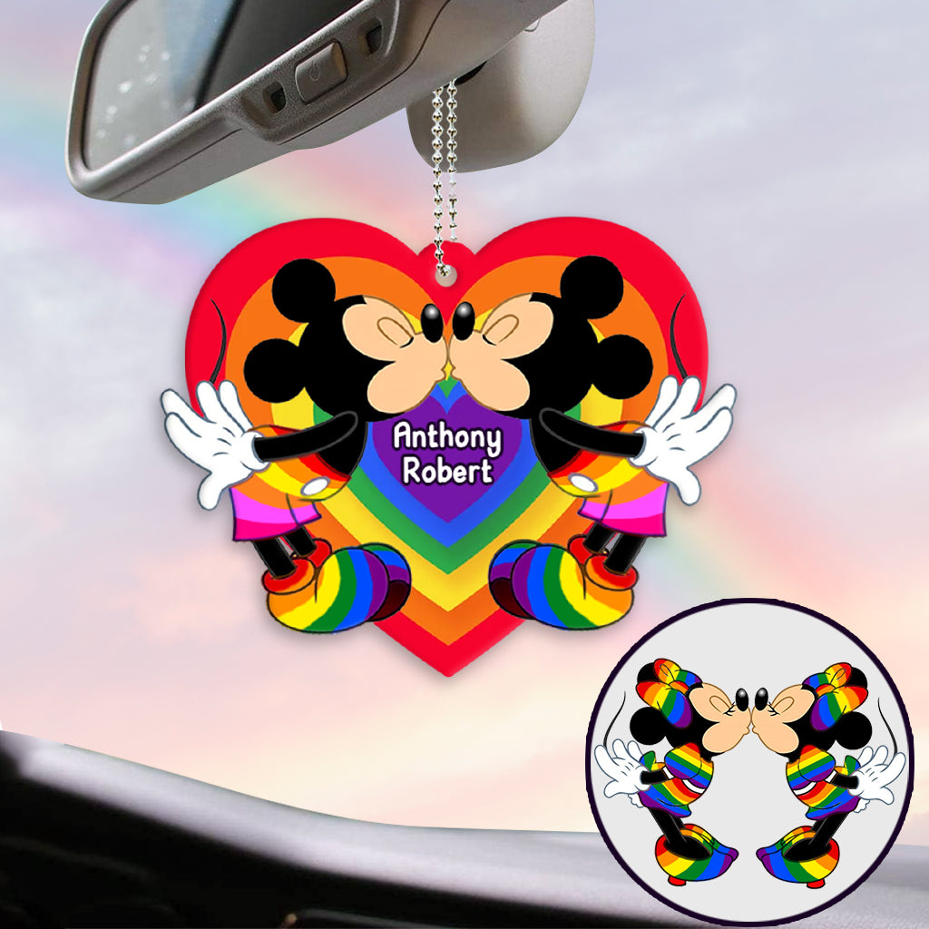 Personalized Car Ornament Love Is Love LGBT Rainbow Gift One-sided Car Ornament GradoCreations