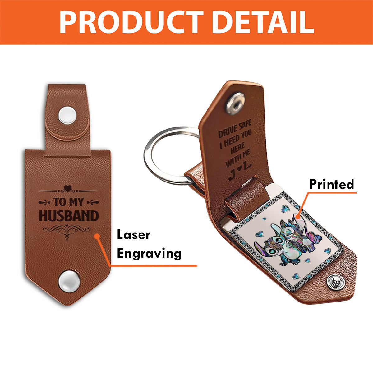 Personalized Ohana Leather Photo Keychain Gift for Couple Leather Photo Keychain GradoCreations