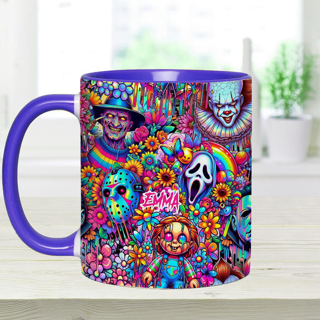 Personalized Colorful Horror Accent Mug with Custom Name - Perfect for Halloween Accent Mug GradoCreations