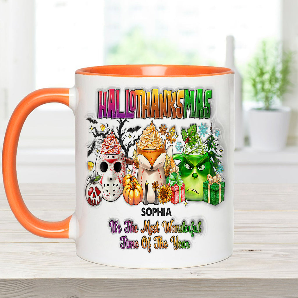 Personalized Hallothanksmas Accent Mug Custom Name Gift Accent Mug GradoCreations
