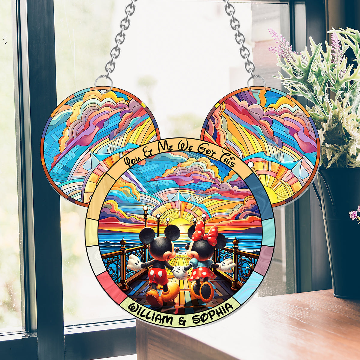 Personalized Mouse Hanging Suncatcher Ornament Custom Gift for Couples Window Hanging Suncatcher Ornament GradoCreations