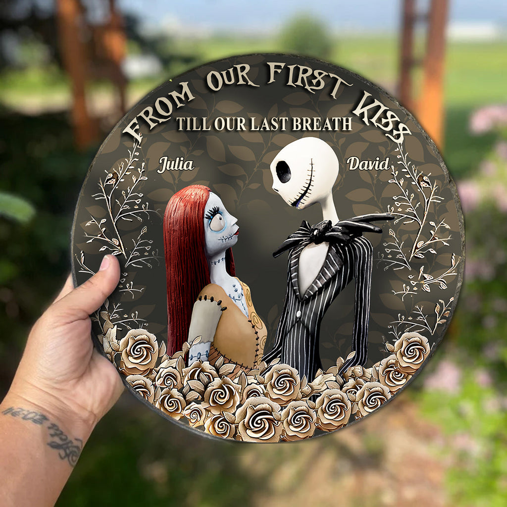 Personalized Round Slate Stone First Kiss Gift for Couples Round Shaped Stone GradoCreations