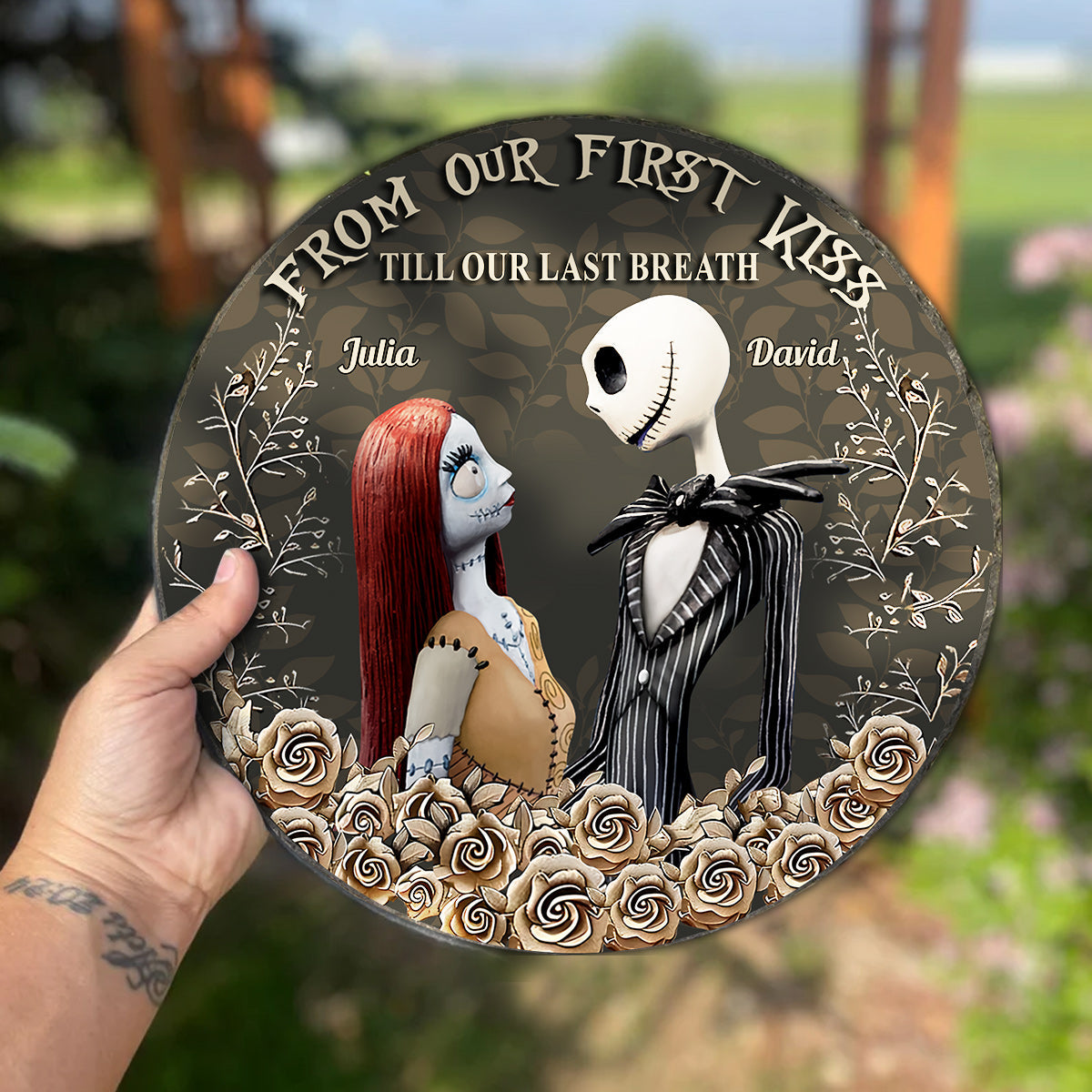 Personalized Round Slate Stone First Kiss Gift for Couples Round Shaped Stone GradoCreations