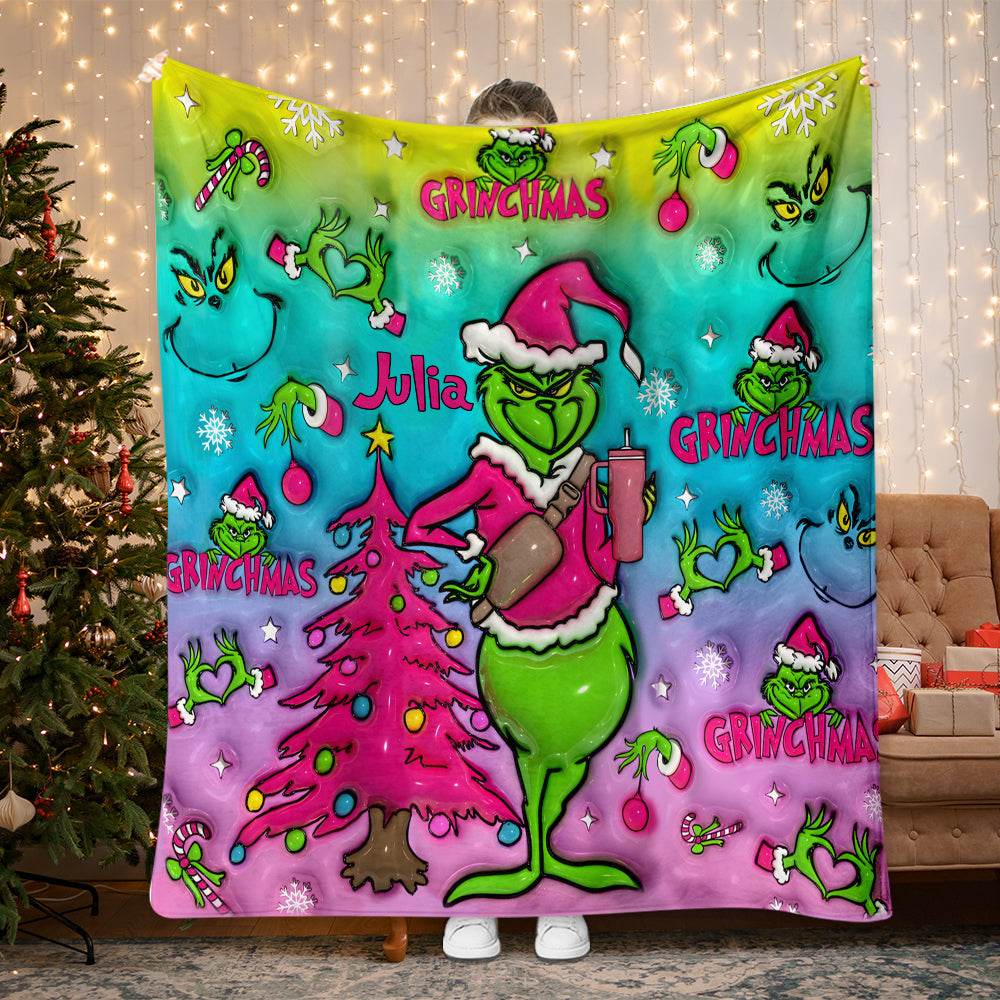 Personalized Grinch Christmas Blanket Custom Name Gift Blanket GradoCreations