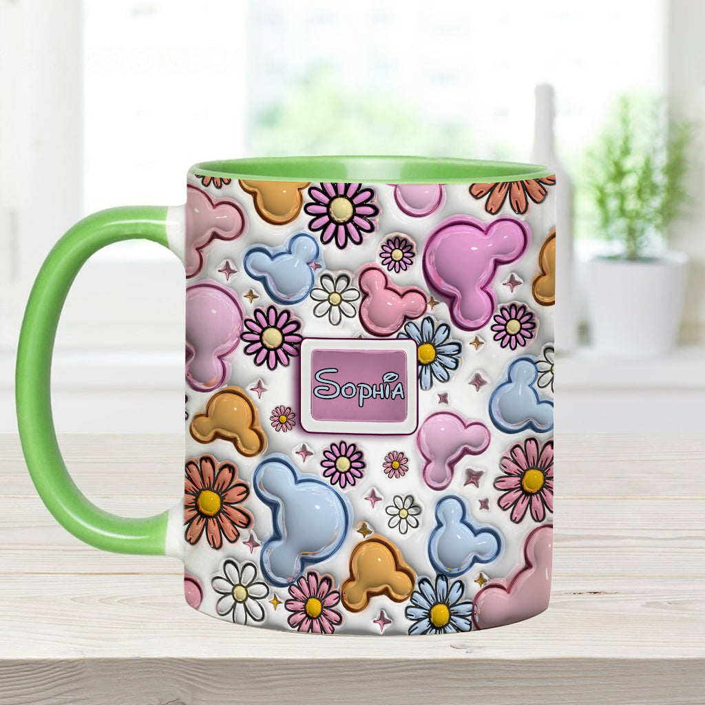 Personalized Disney Floral Accent Mug with Custom Name Gift for Mom Accent Mug GradoCreations