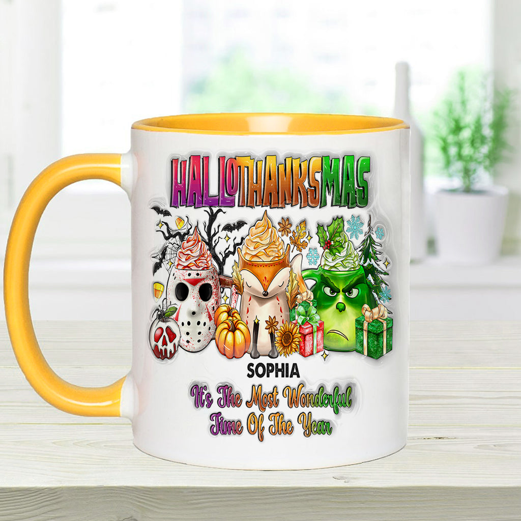 Personalized Hallothanksmas Accent Mug Custom Name Gift Accent Mug GradoCreations