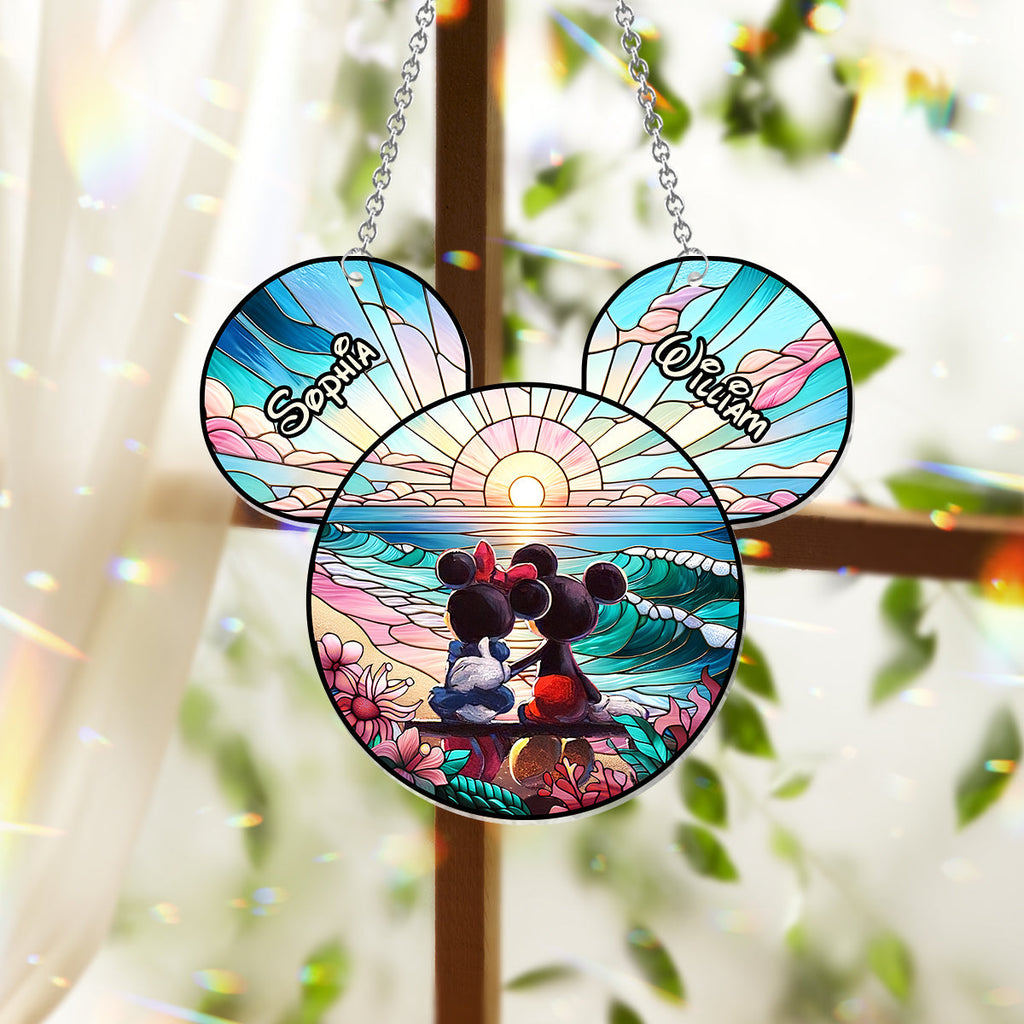 Personalized Sunrise Mouse Window Hanging Suncatcher Gift for Couples Window Hanging Suncatcher Ornament GradoCreations