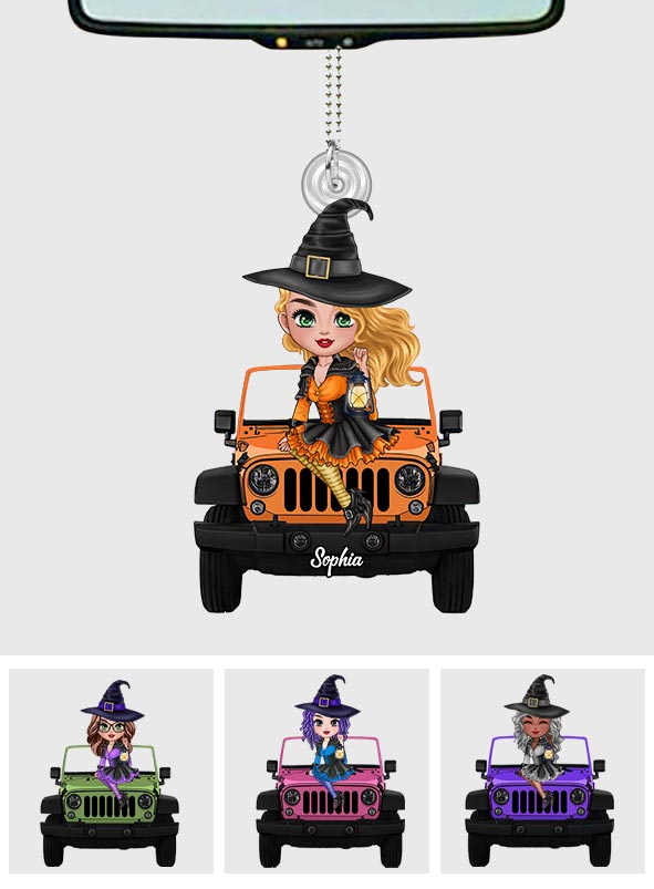 Personalized Witch Car Ornament Custom Shaped Gift for Halloween One-sided Custom Shaped Car Ornament GradoCreations