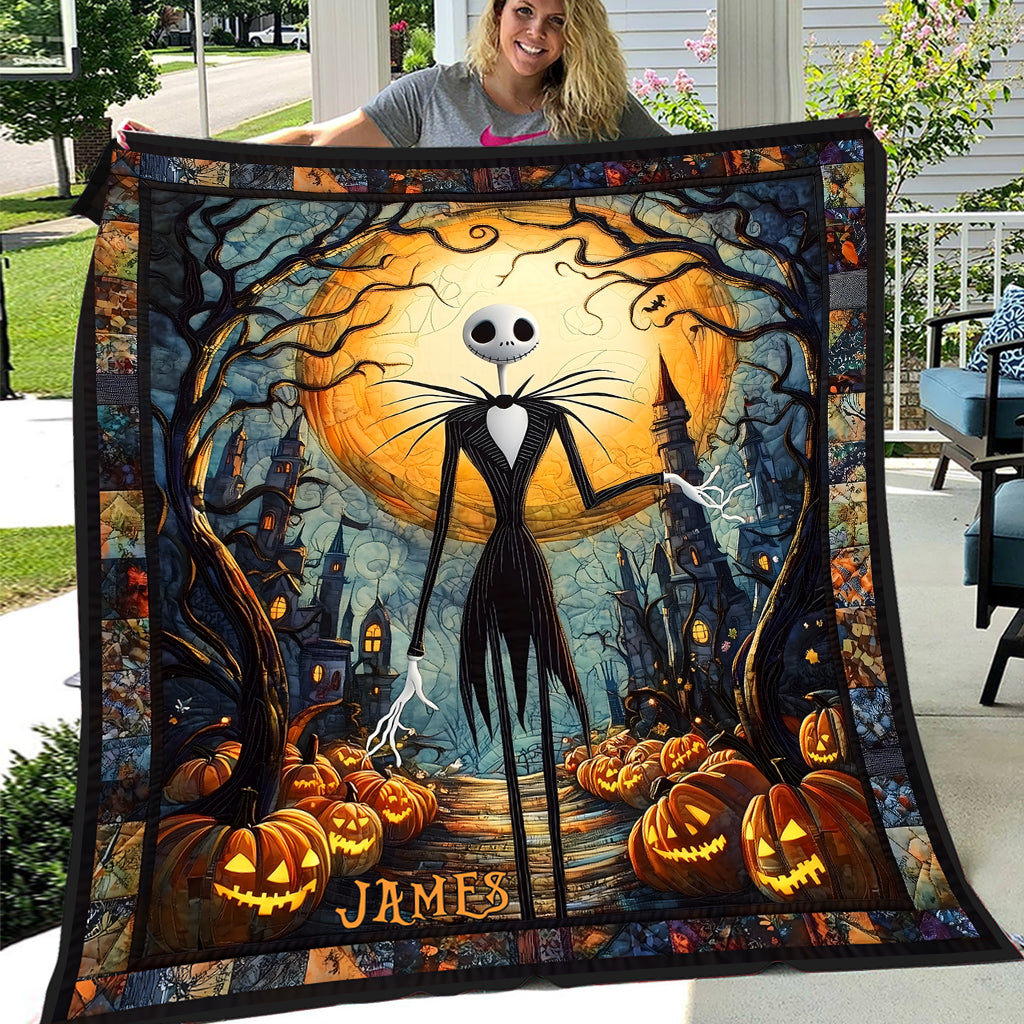 Personalized Nightmare Before Christmas Quilt with Pumpkin King Design Quilt GradoCreations