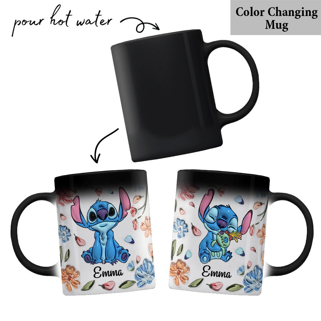 Personalized Floral Mug with Stitch Design Gift for Mom Mug GradoCreations
