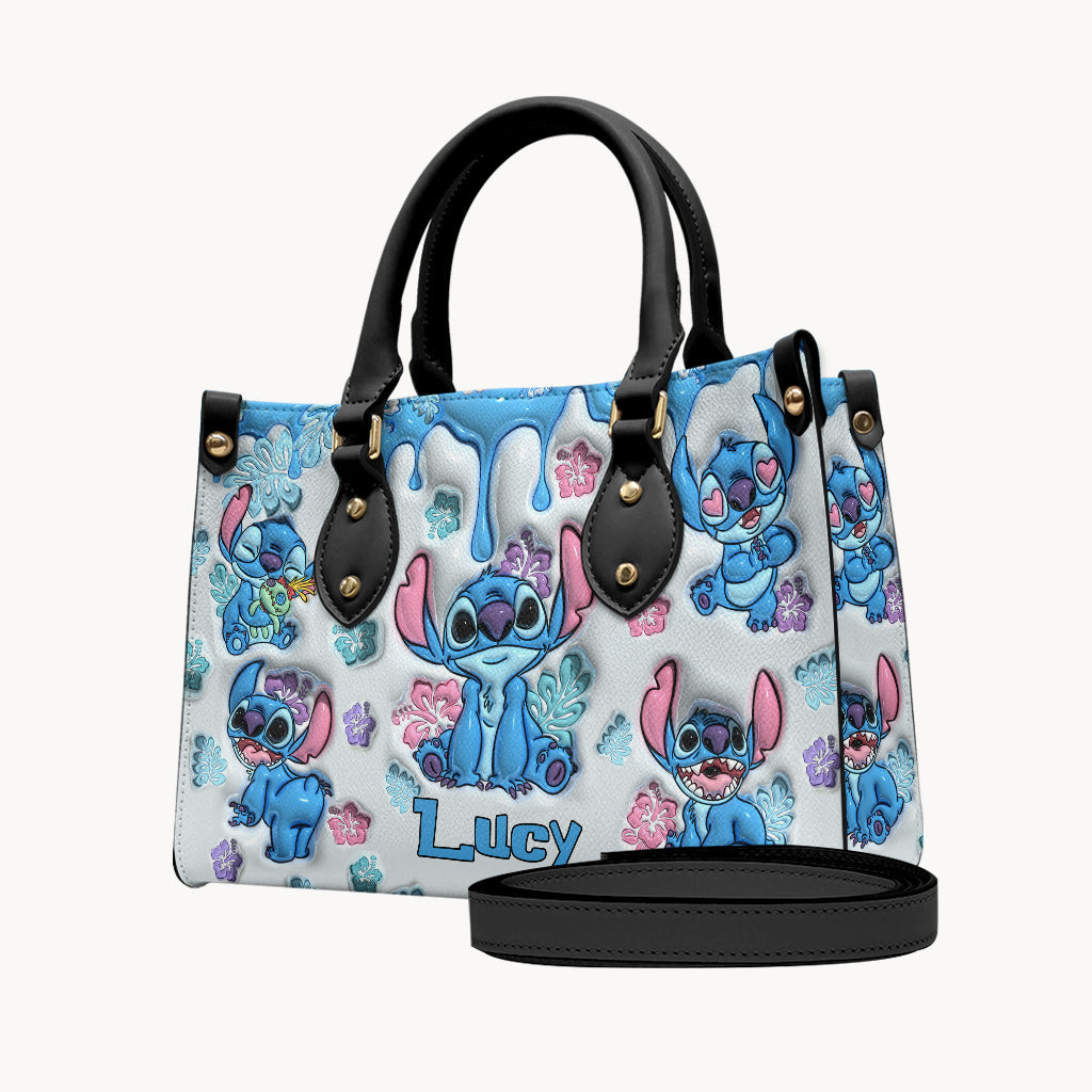 Personalized Ohana Leather Handbag Gift for Her - Floral Design Leather Handbag GradoCreations