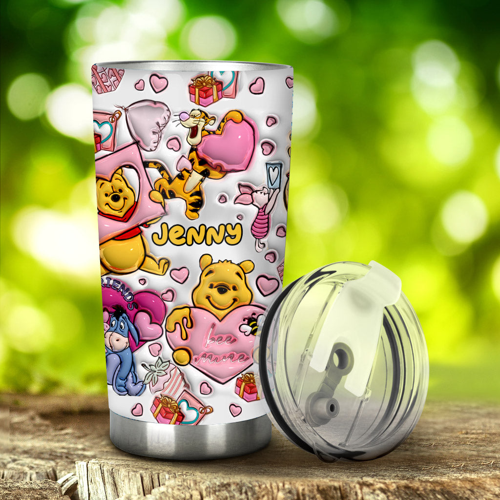Personalized Winnie the Pooh Mouse Tumbler Custom Name Gift for Valentine's Day Tumbler GradoCreations