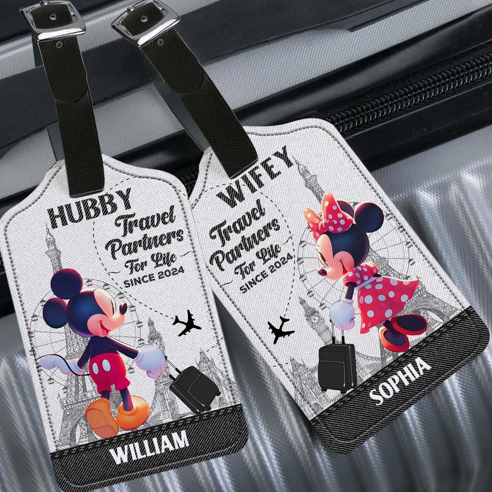 Personalized Leather Luggage Tag Travel Partners Gift for Couples Leather Luggage Tag GradoCreations