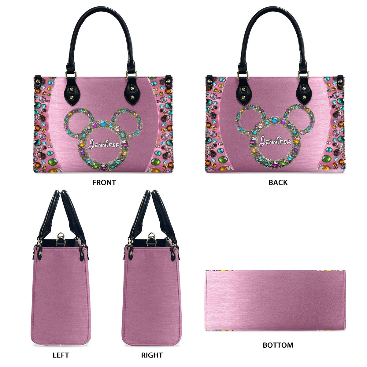 Personalized Pink Leather Handbag with Custom Name for Women Leather Handbag 2 GradoCreations