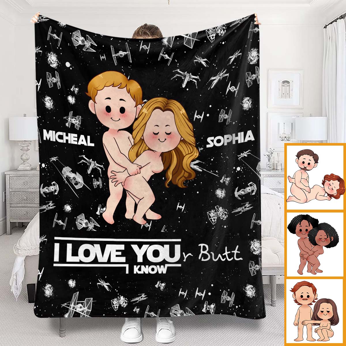 Personalized I Love Your Butt Blanket Custom Name Gift for Couples Blanket GradoCreations