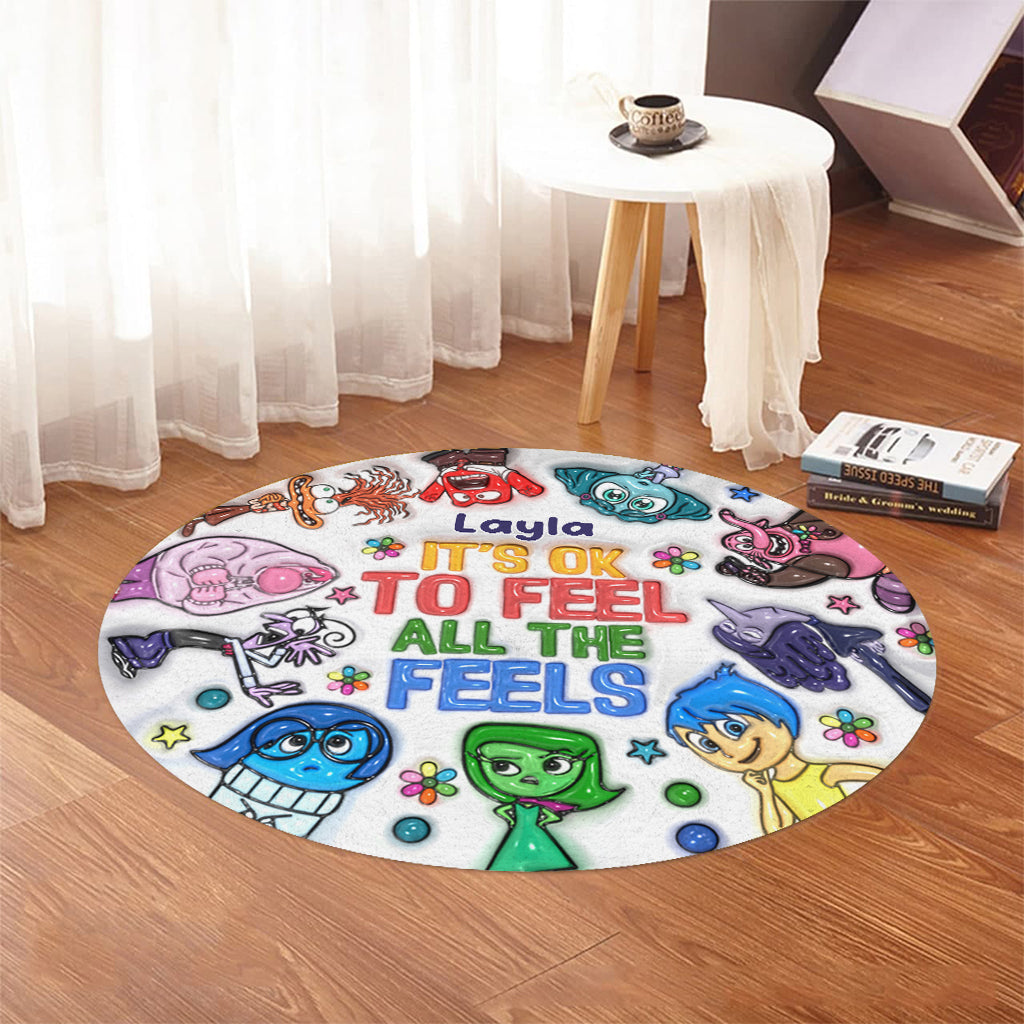 Personalized Round Rug 'It's Ok To Feel All The Feels' Unique Gift for Kids Round Rug GradoCreations