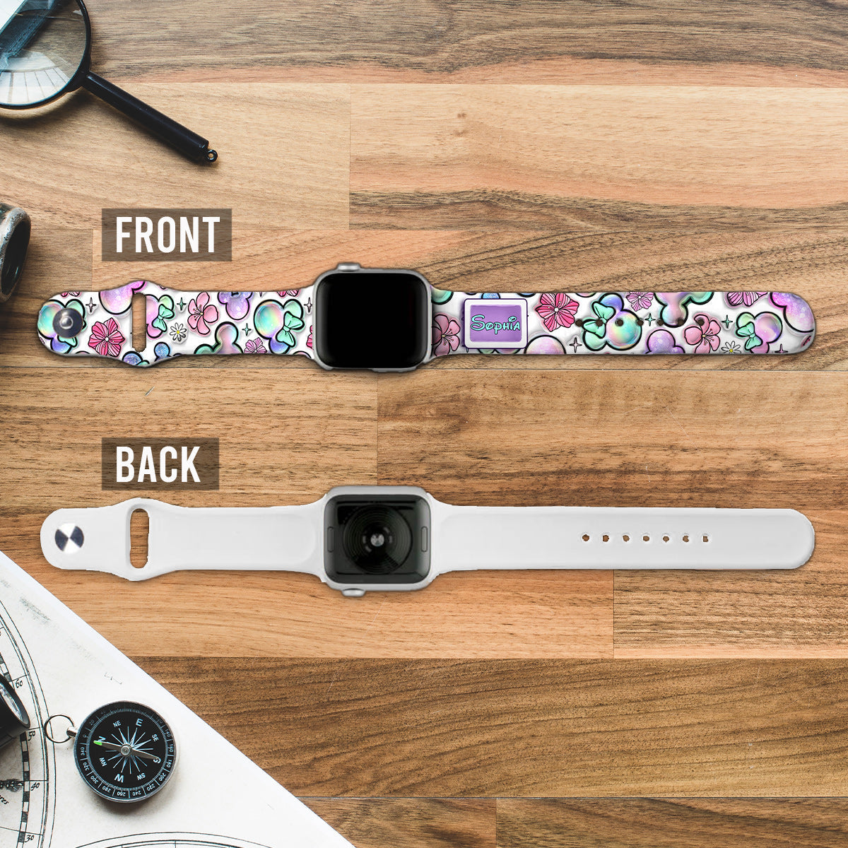 Personalized Puffy Mouse Ears Apple Watch Band Custom Name Gift for Kids Apple Watch Band GradoCreations