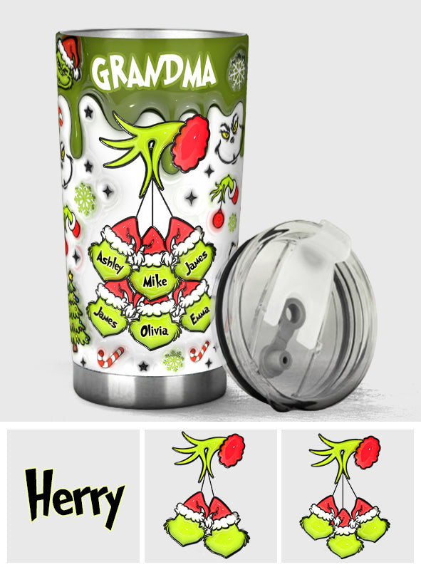 Personalized Christmas Tumbler with Green Snowflakes for Grandma Tumbler GradoCreations