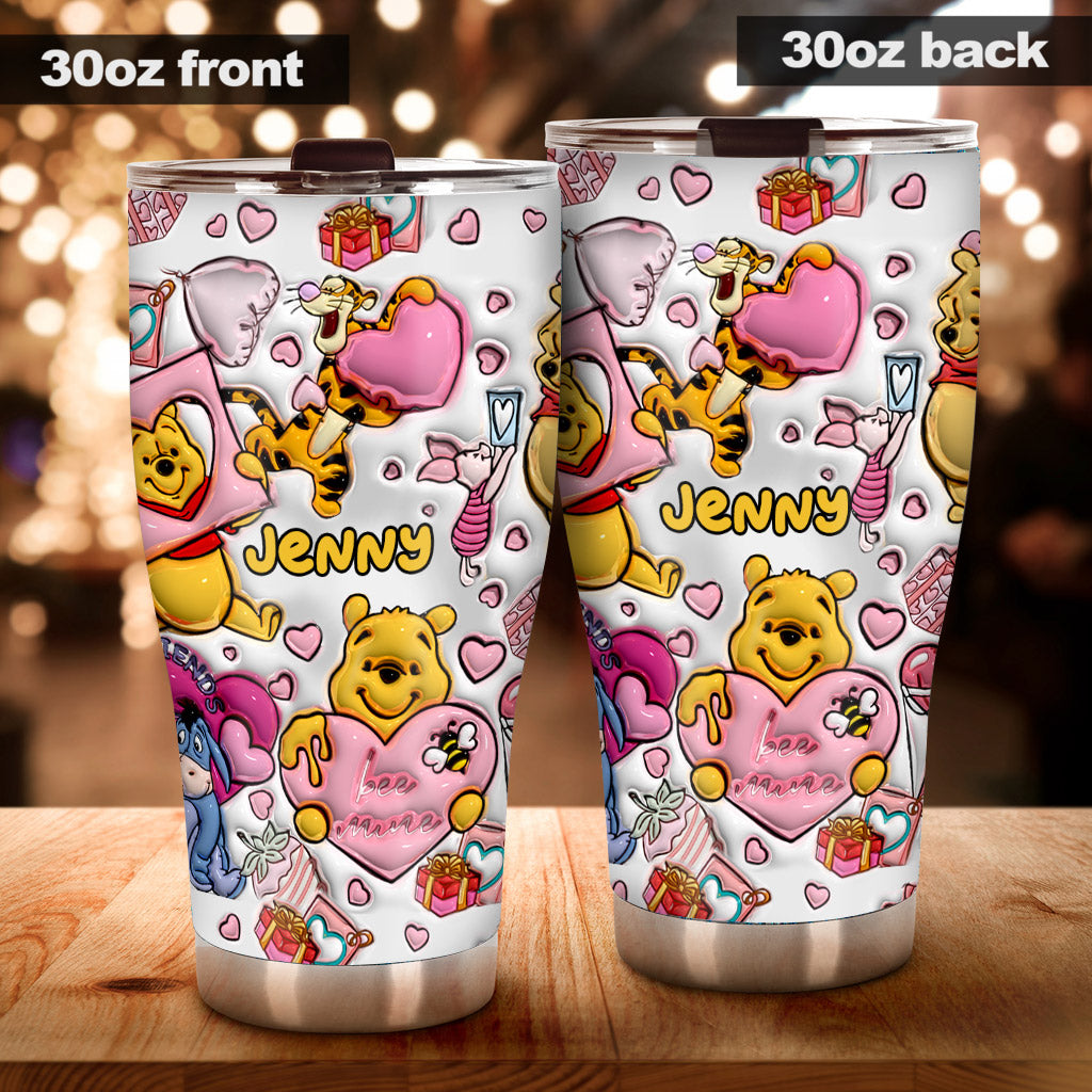 Personalized Winnie the Pooh Mouse Tumbler Custom Name Gift for Valentine's Day Tumbler GradoCreations