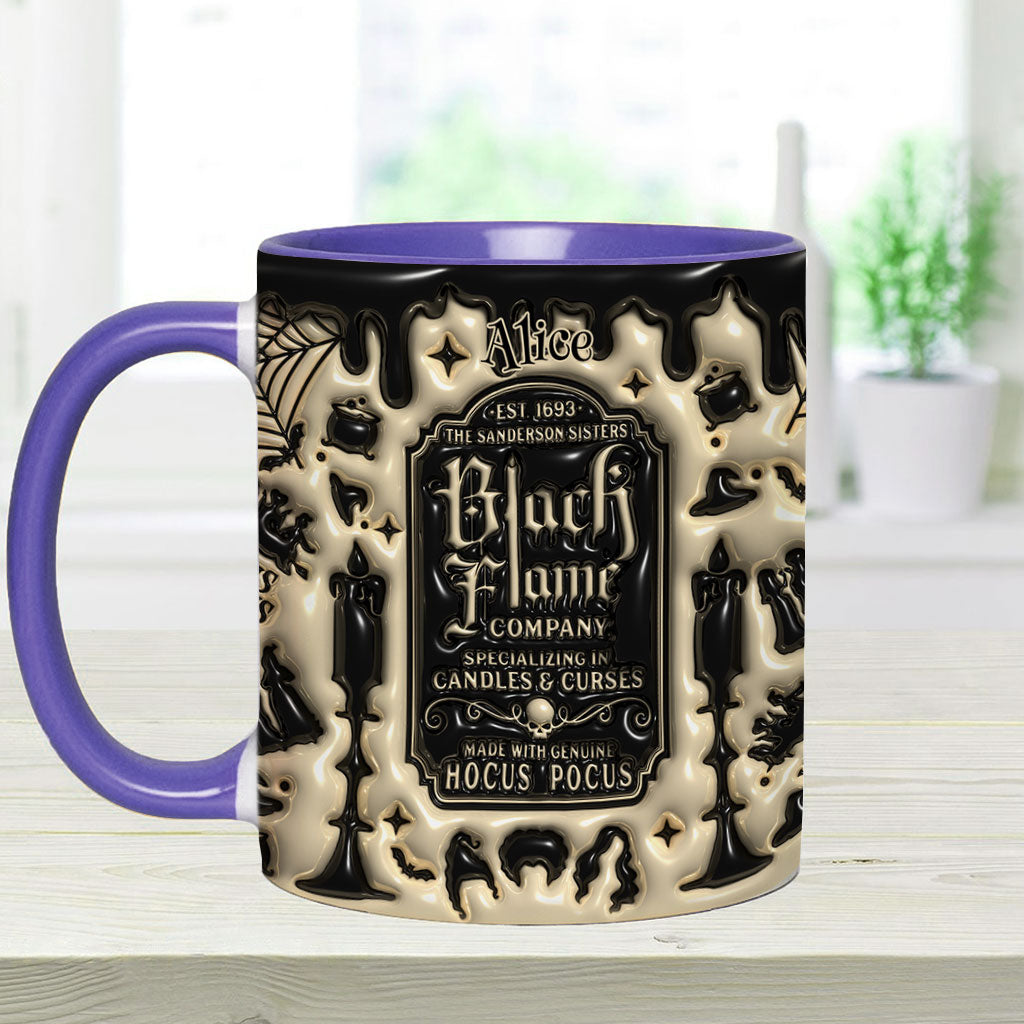 Personalized Black Flame Company Accent Mug Custom Name Halloween Gift Accent Mug GradoCreations