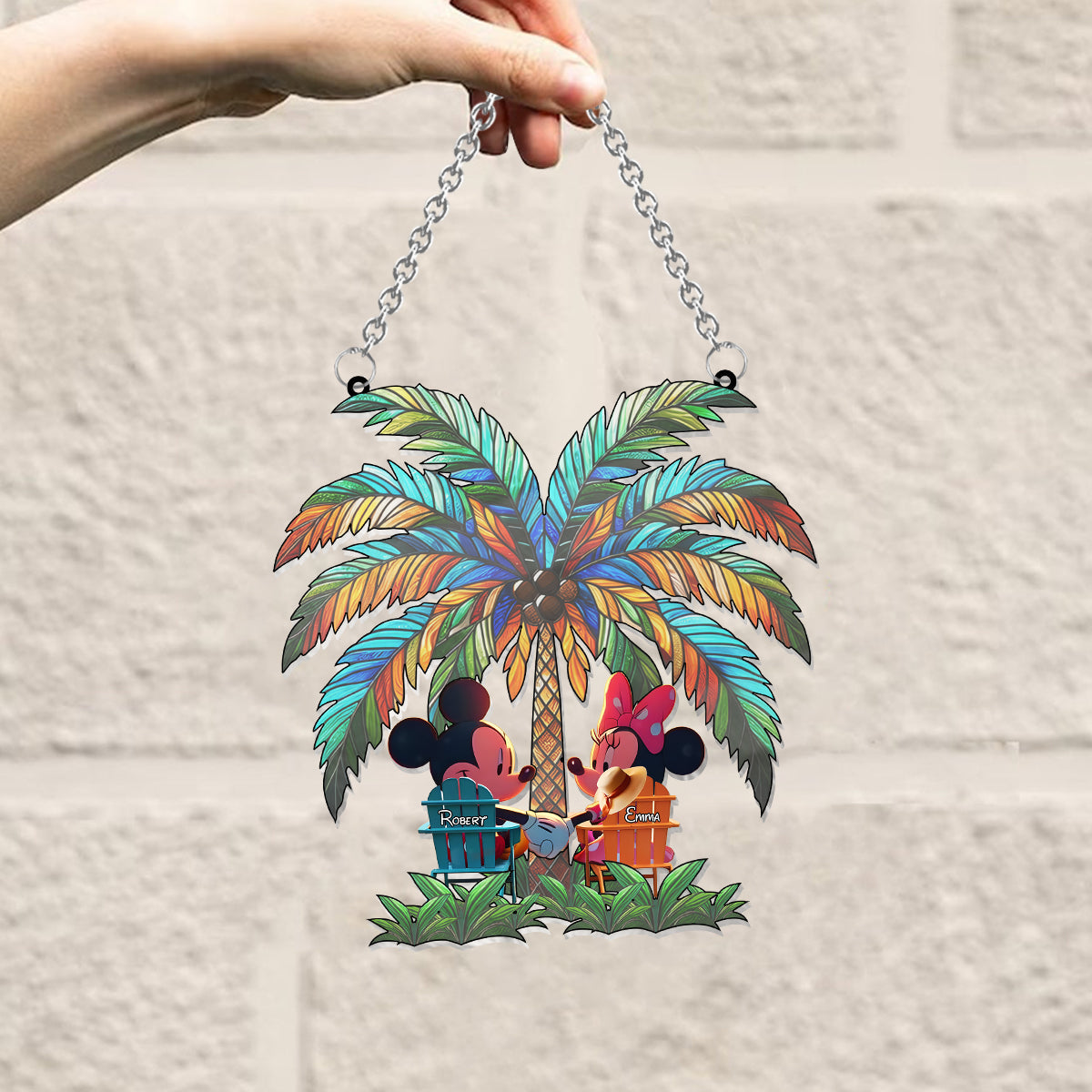 Personalized Palm Tree Suncatcher Ornament Custom Gift for Couple Window Hanging Suncatcher Ornament GradoCreations