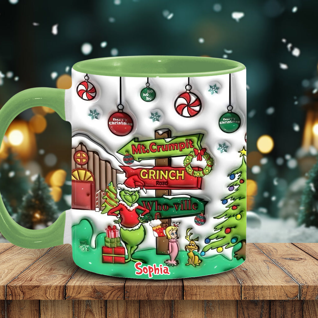 Personalized Christmas Accent Mug Grinch Design Custom Name Gift Accent Mug GradoCreations