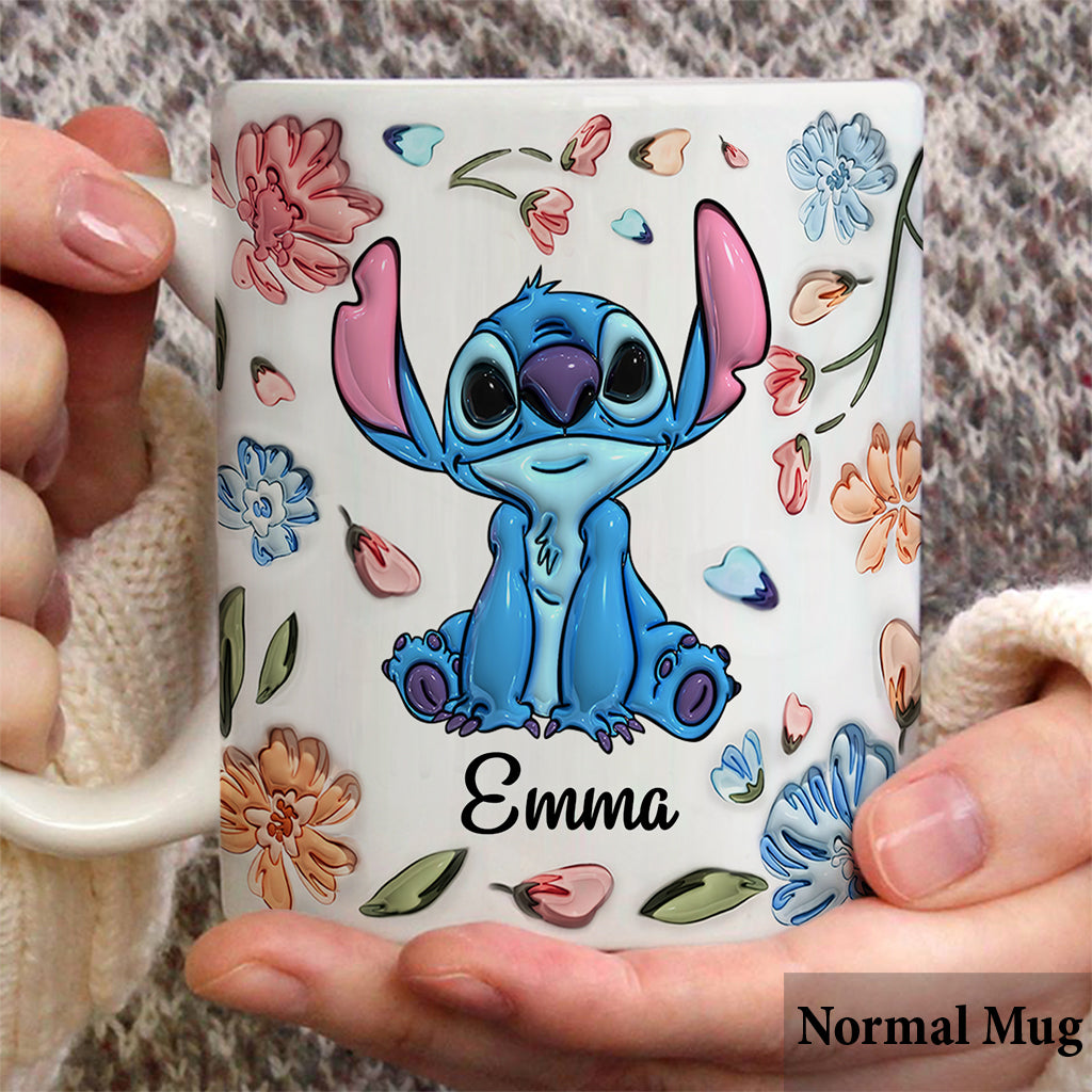 Personalized Floral Mug with Stitch Design Gift for Mom Mug GradoCreations