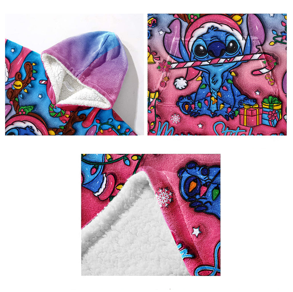 Personalized Merry Stitchmas Blanket Hoodie for Kids | Christmas Gift Blanket Hoodie GradoCreations