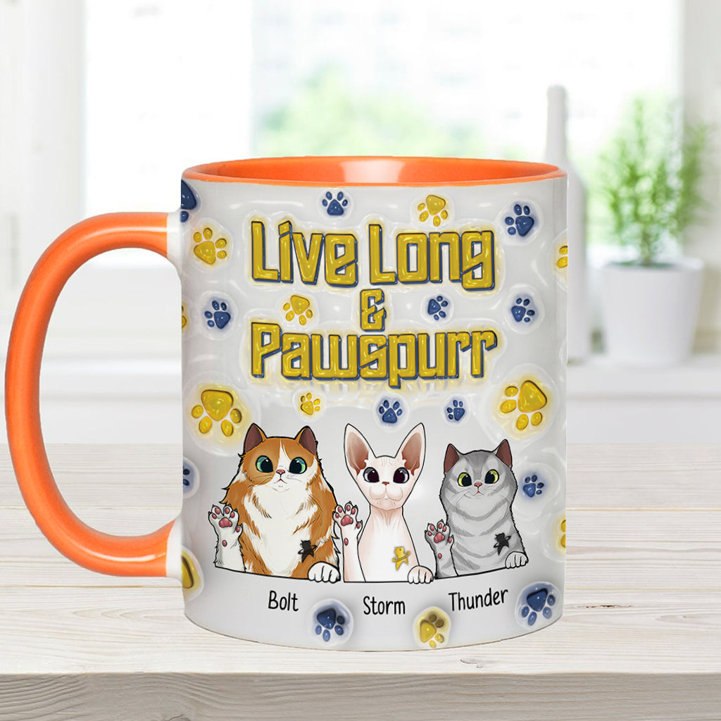 Personalized Accent Mug Live Long and Pawspurr Cat Design Gift for Pet Lovers Accent Mug GradoCreations