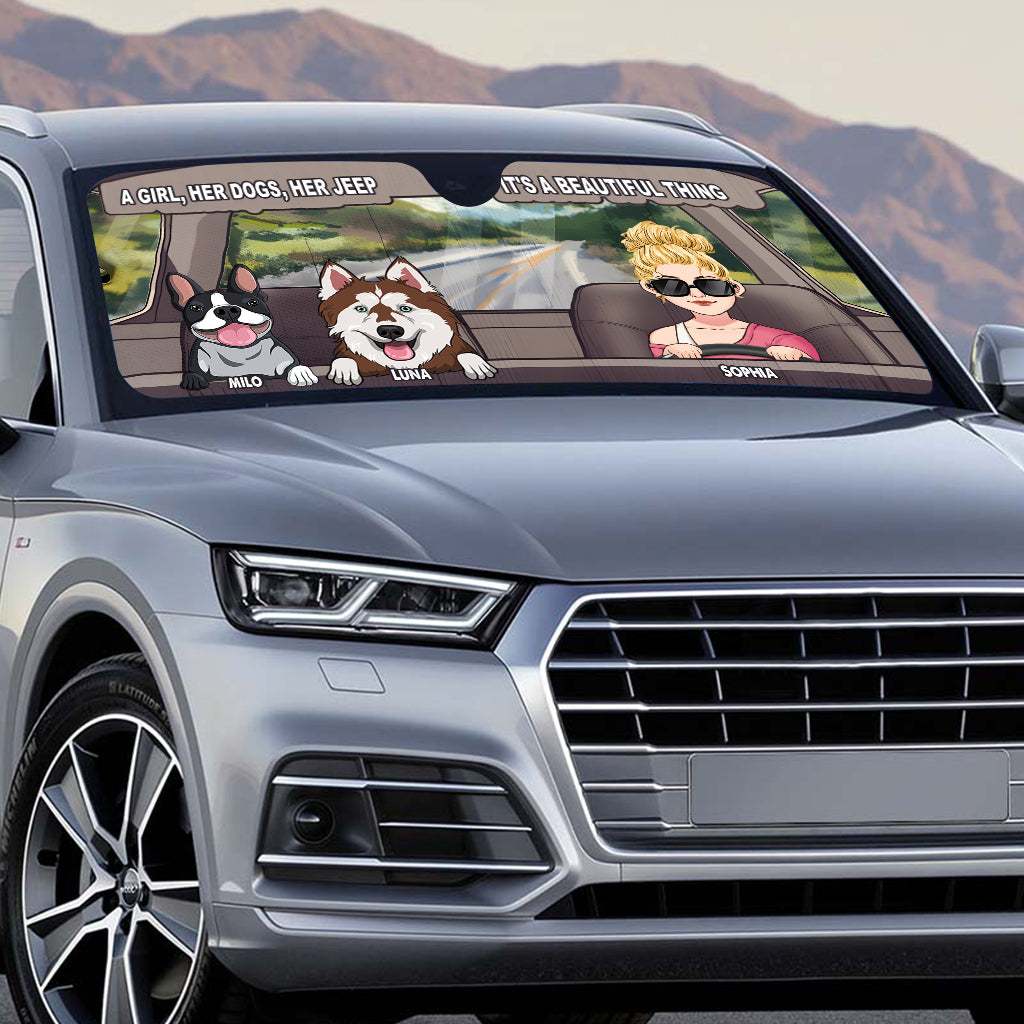 Personalized Dog Car Sunshade Custom Name Gift for Dog Lovers Car Sunshade GradoCreations