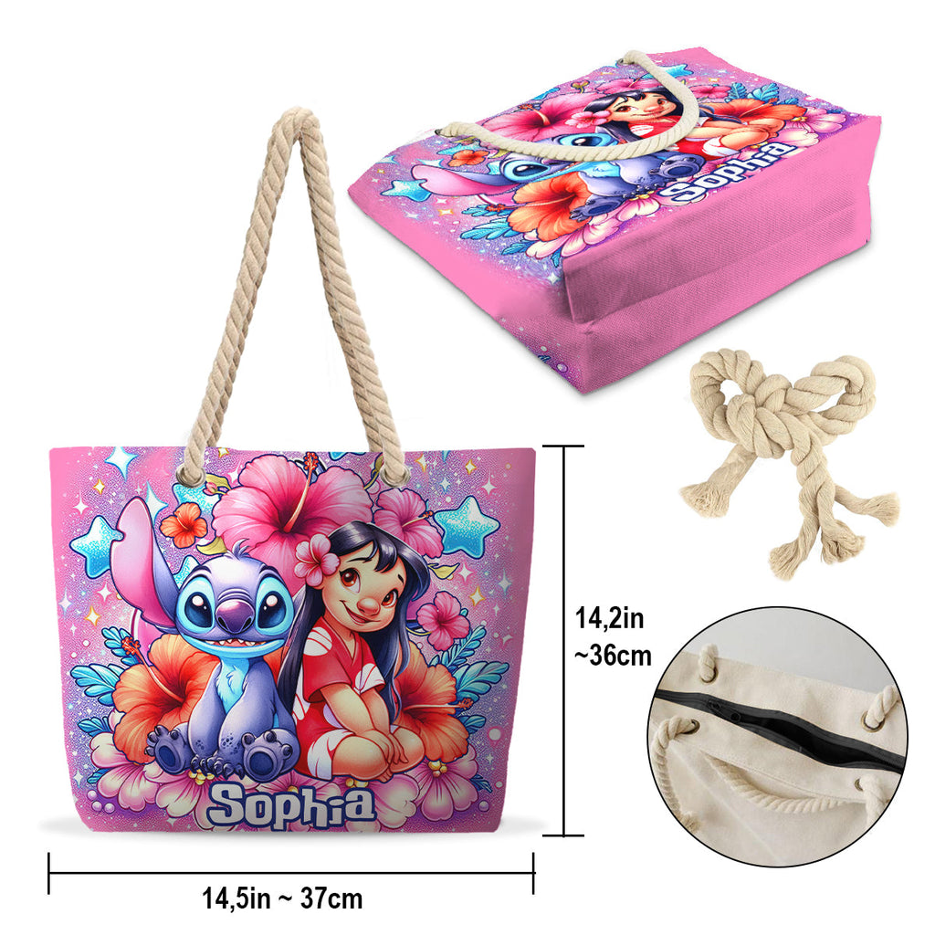 Personalized Cute Bubble Flowers Beach Bag Custom Name for Summer Beach Bag GradoCreations