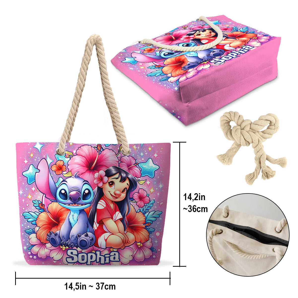 Personalized Cute Bubble Flowers Beach Bag Custom Name for Summer Beach Bag GradoCreations