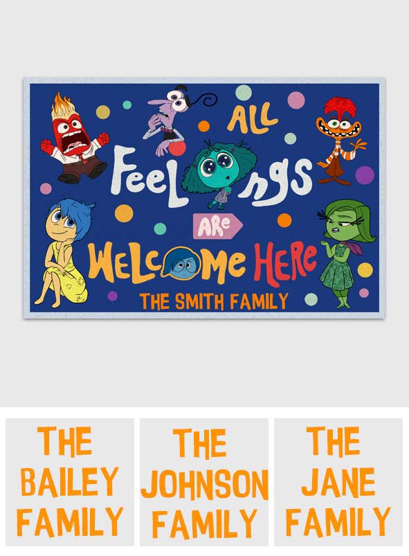 Personalized Doormat All Feelings Are Welcome Here for Family Doormat GradoCreations