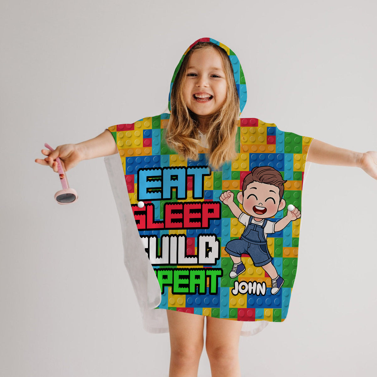 Personalized Kids Hooded Towel Poncho - Custom Name Gift Kid Hooded Towel Poncho GradoCreations