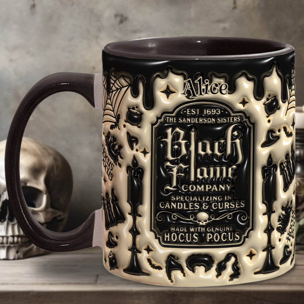 Personalized Black Flame Company Accent Mug Custom Name Halloween Gift Accent Mug GradoCreations