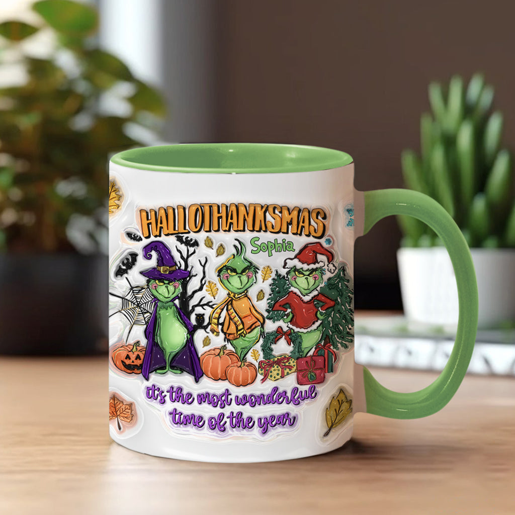 Personalized Hallothanksmas Accent Mug Custom Name Gift for Christmas Accent Mug GradoCreations