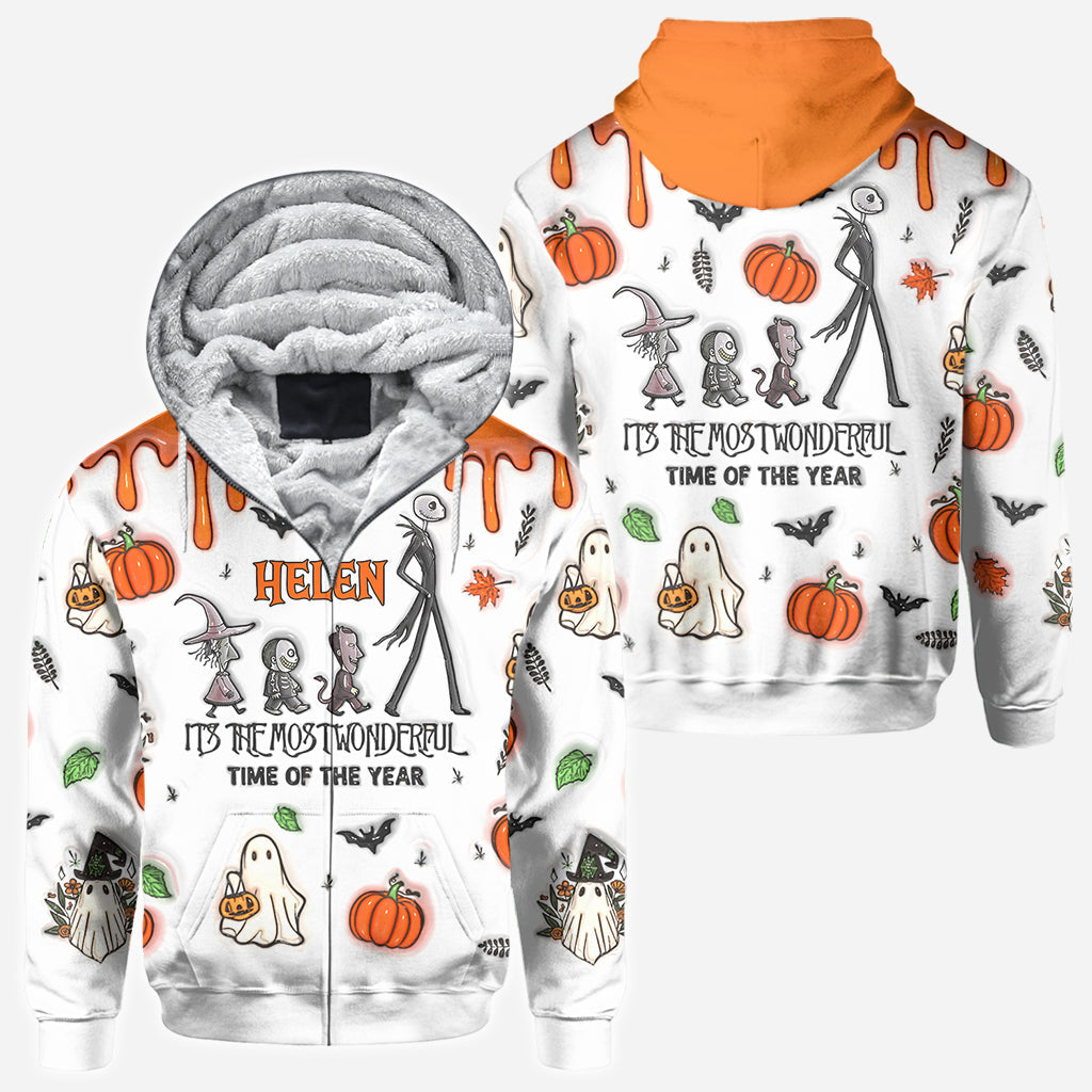 Personalized Autumn Skeleton All Over Shirt Custom Name Halloween Gift All Over Shirt GradoCreations