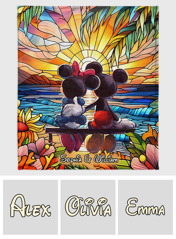 Personalized Romantic Sunset Mouse Blanket Custom Couple Gift Blanket GradoCreations