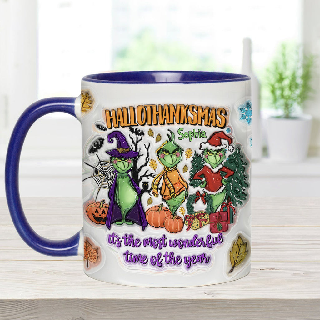 Personalized Hallothanksmas Accent Mug Custom Name Gift for Christmas Accent Mug GradoCreations