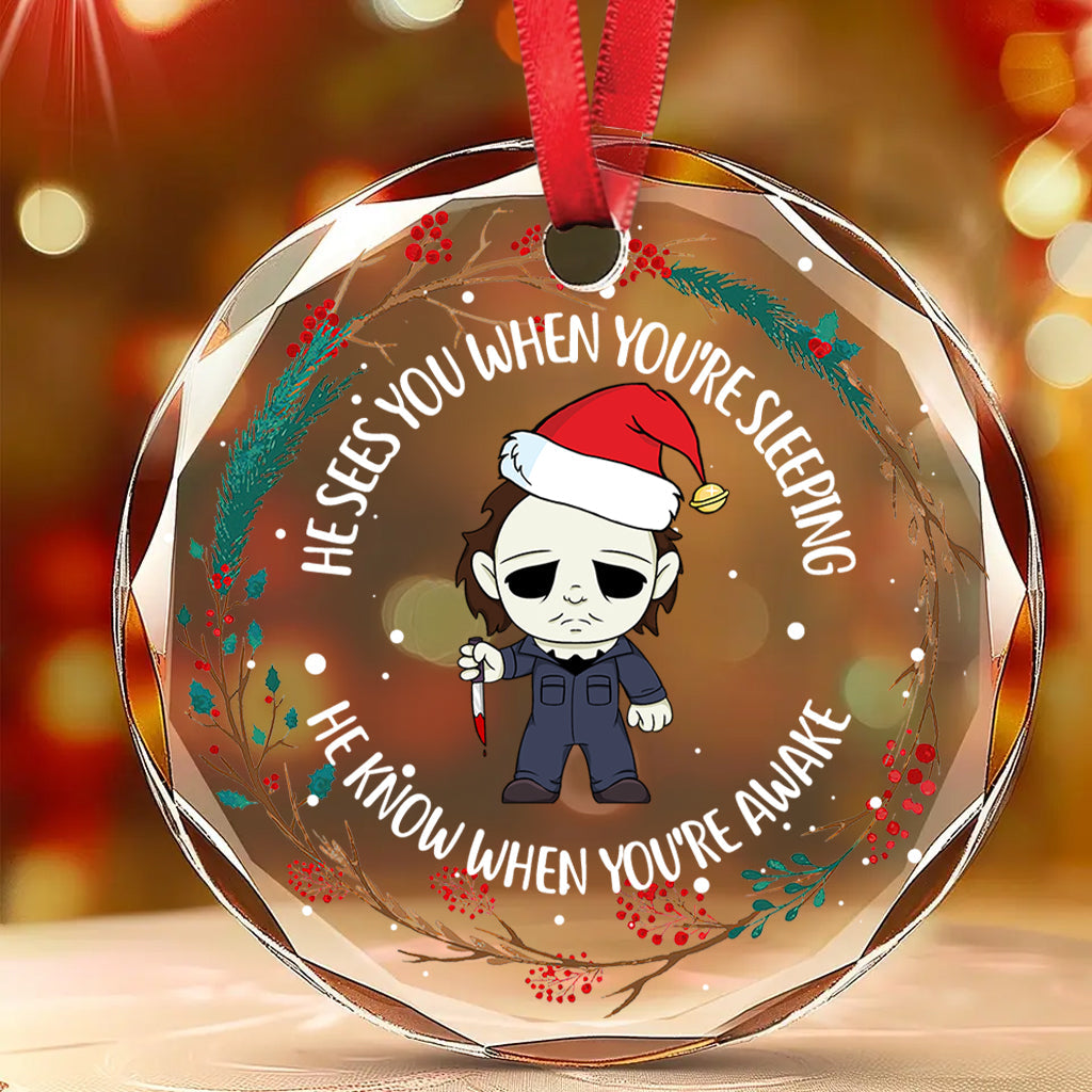 Personalized Horror Movie Characters Glass Ornament Gift for Christmas Round Shaped Glass Ornament GradoCreations