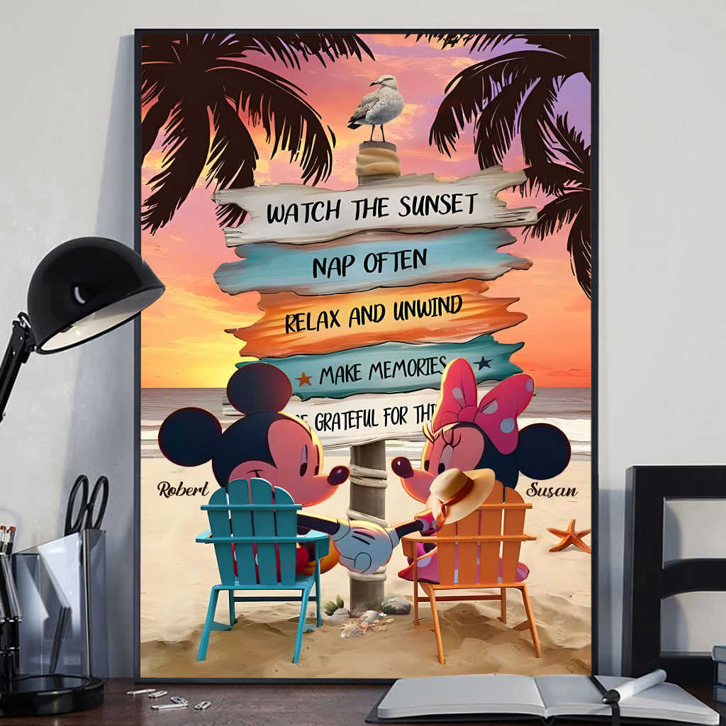 Personalized Mouse Ears Couple Canvas Sunset Beach Art Canvas And Poster GradoCreations