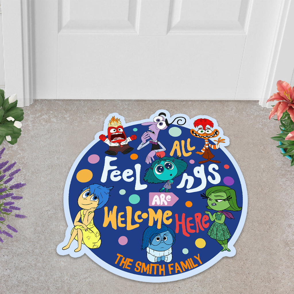 Personalized Shaped Doormat All Feelings Welcome Family Gift Shaped Doormat GradoCreations