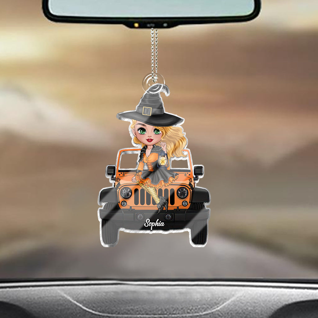 Personalized Witch Car Ornament Custom Shaped Gift for Halloween One-sided Custom Shaped Car Ornament GradoCreations