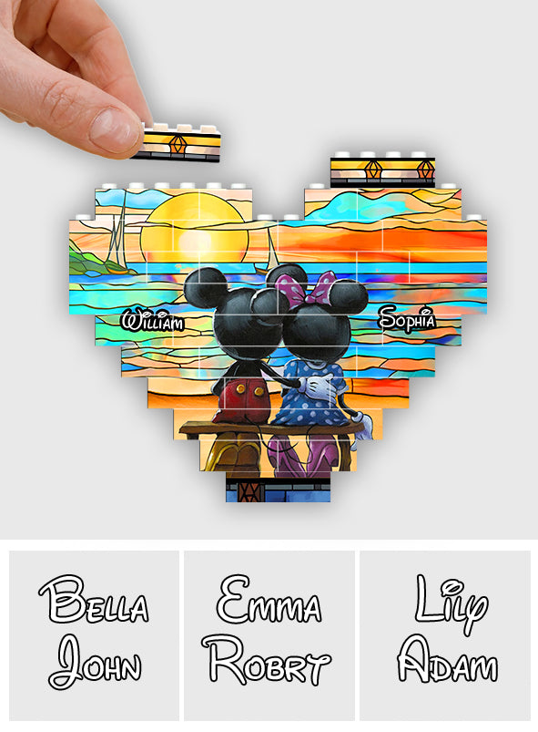 Personalized Heart Building Brick Blocks Sunset Design Gift for Couples Heart Building Brick Blocks GradoCreations