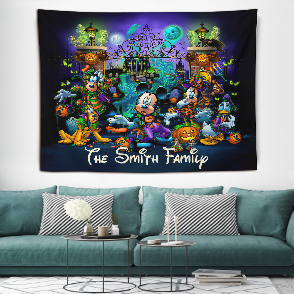 Personalized Halloween Mouse Wall Tapestry Custom Family Name Decor Wall Tapestry GradoCreations