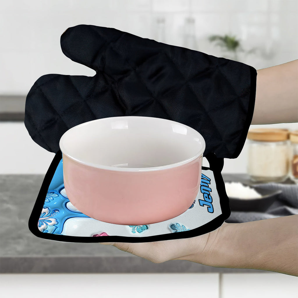 Personalized Ohana Oven Mitts & Pot Holder Set Custom Name Gift for Mom Oven Mitts & Pot Holder Set GradoCreations