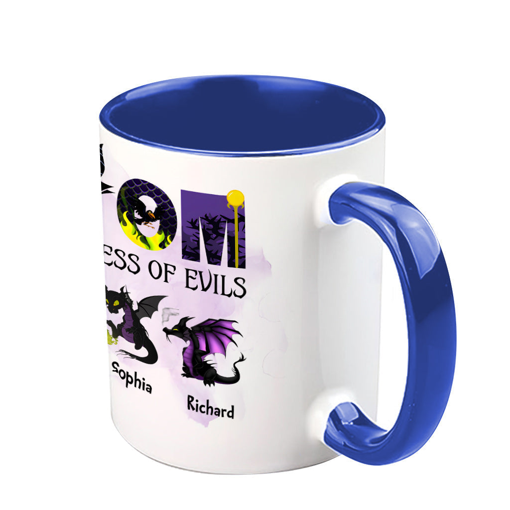 Personalized Two-Tone Accent Mug with 'Mistress of Evils' Design for Mom Accent Mug GradoCreations