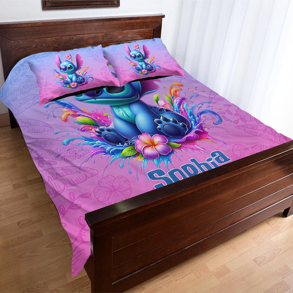Personalized Blue Stitch Bedding Set Custom Name Gift Idea Bedding Set GradoCreations