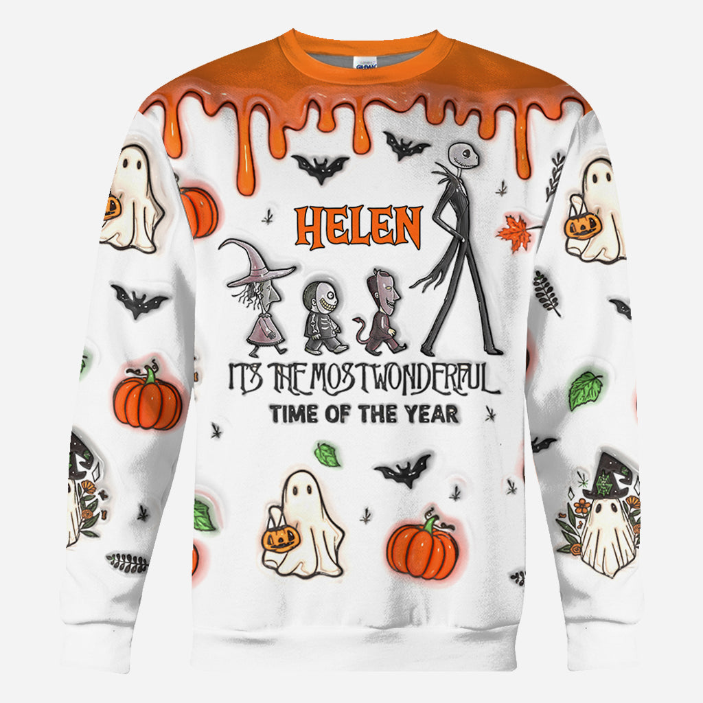 Personalized Autumn Skeleton All Over Shirt Custom Name Halloween Gift All Over Shirt GradoCreations