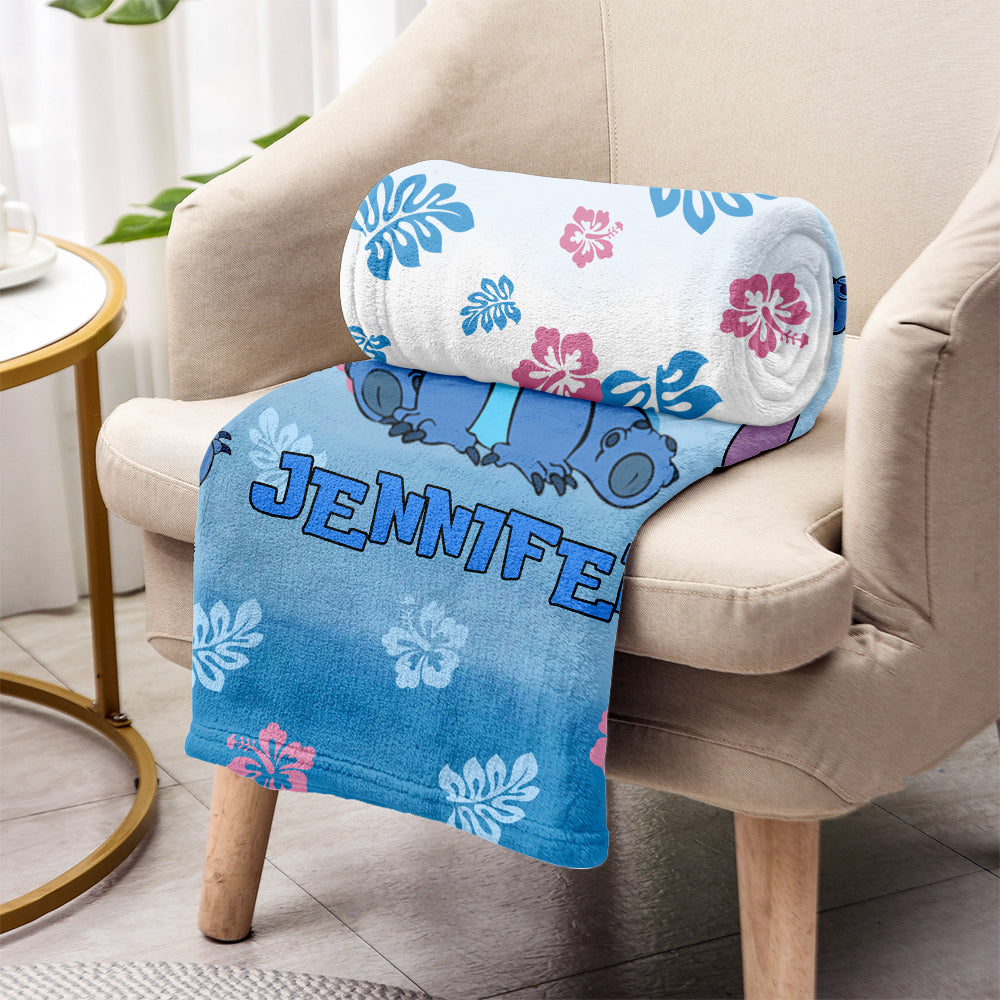 Personalized Blue Gradient Ohana Blanket Custom Name Gift Blanket GradoCreations